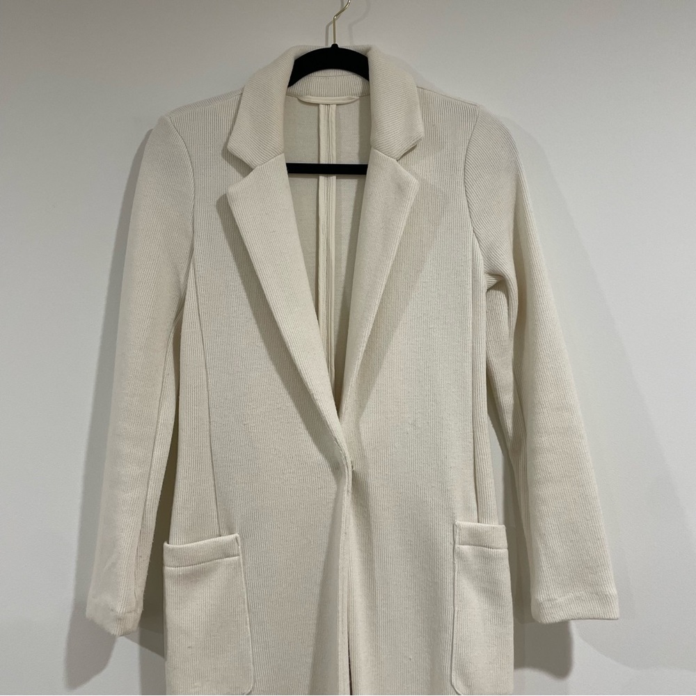 Manteau long maxi transitional sweater jacket coat with pockets & lapel size XS